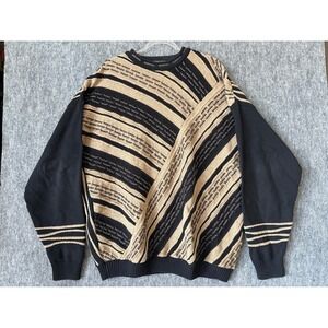 Tosani Vintage 90s Textured Knit Sweater Mens 2XLT Black Tan Made in Canada